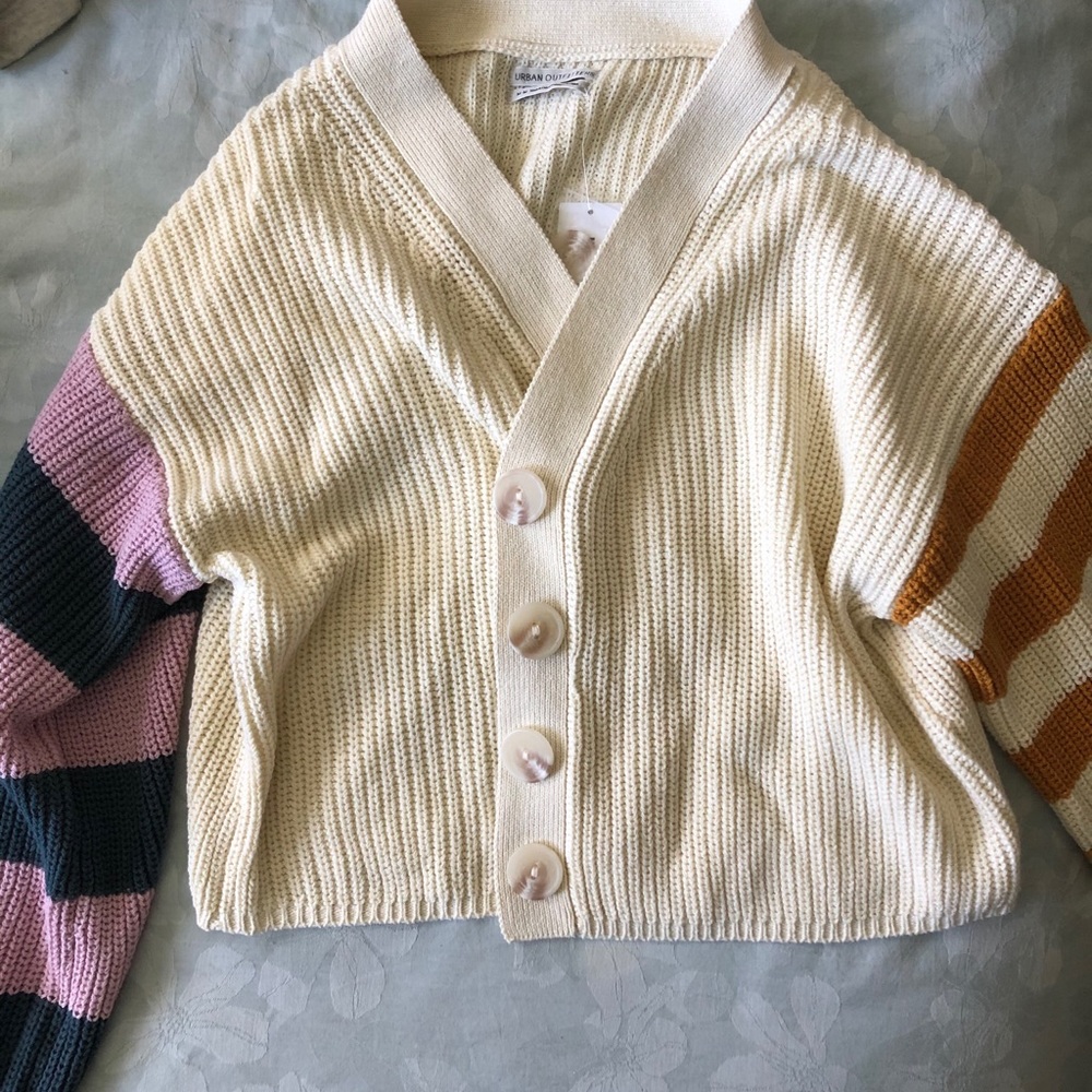 UO Turner Ribbed Cardigan, Neutral Multi color